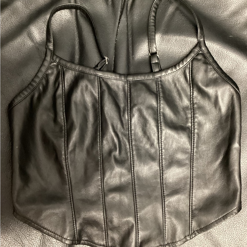 Black Faux Leather Corset Cami Top